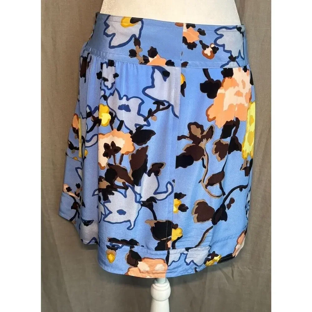 Missoni Italy Valentino Y2K Vintage Blue Floral Print Silk Mini Skirt Waist 30”